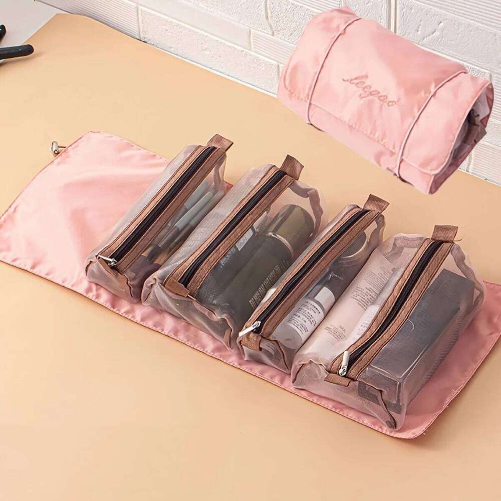 Pink waterproof detachable 4-in-1 makeup Multifunctional portable toiletry set Large capacity travel mesh storage bag Y260206
