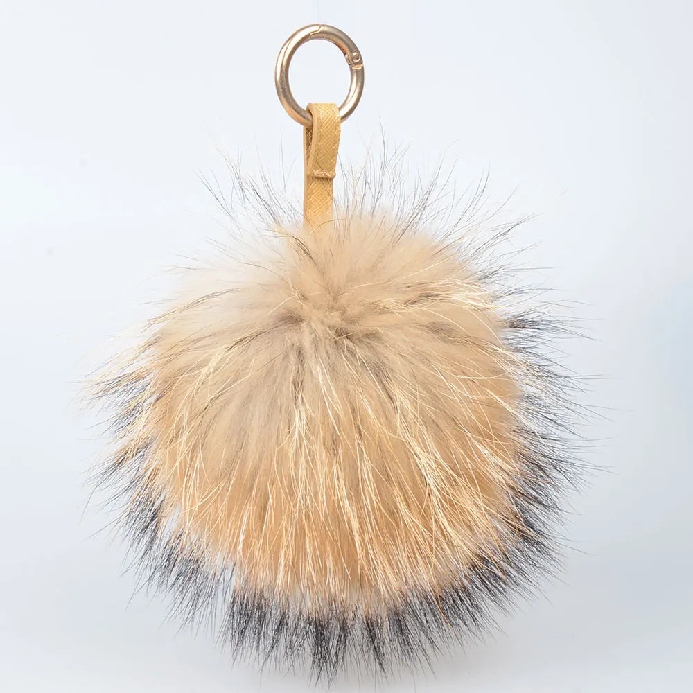 LFPU Colorful 15CM Fluffy Genuine Raccoon Fur Keychain Women Bag Pendant Ball Keyring Handbag Pompom Keychain Jewelry 260107