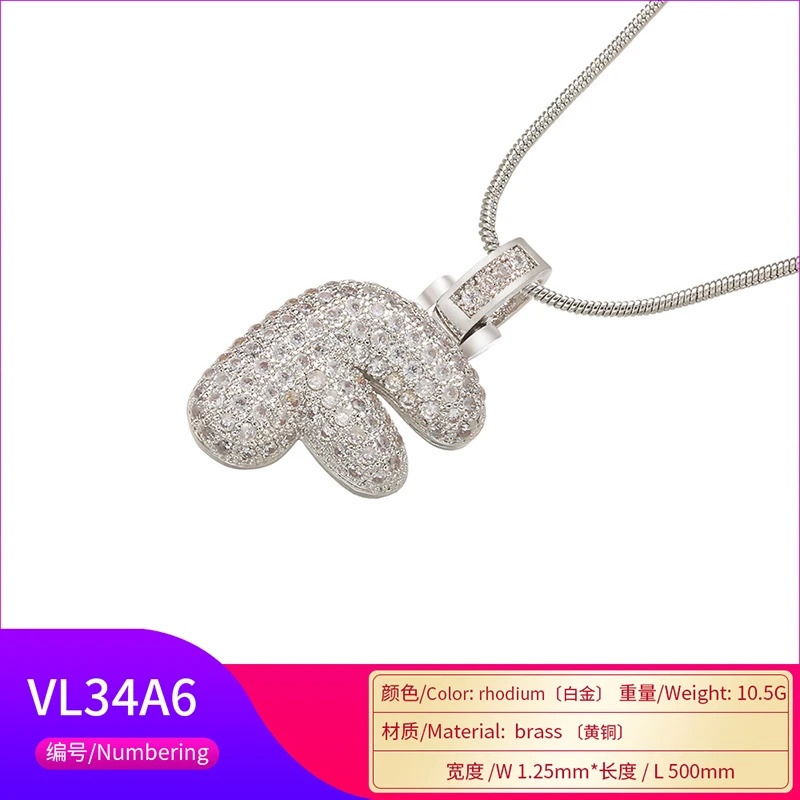 ZHUKOU 125x500mm Fat and lovely crystal brass silver color letter necklace for women friends birthday gift model VL34 260124