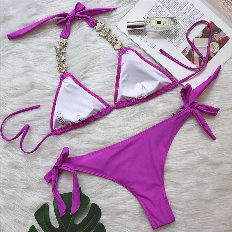 Red Rhinestones Sexy Bikinis 2026 Women Swimwear Female Swimsuit Swim Wear Bathing Suits Brazilian Bikini Set Beach Pool Bather C260207