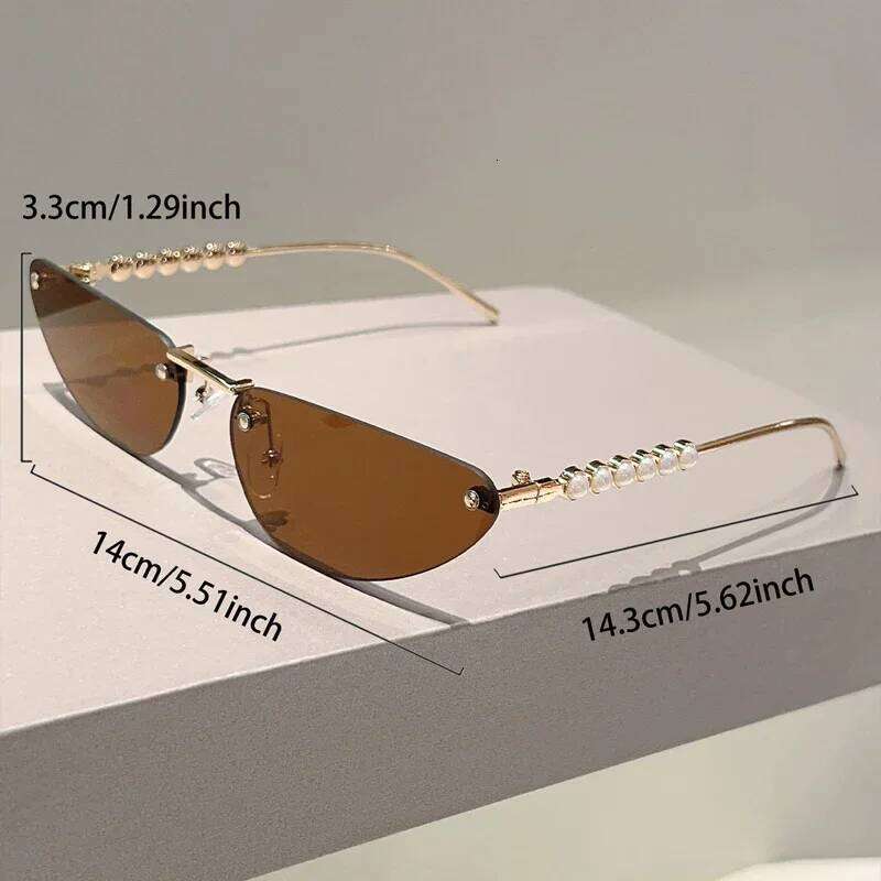 GM LUMIAS Rimless Triangle Sunglasses with Pearls Women New Fashion Vintage Casual Sun Glasses Trendy Brand Design Decor Shades Y260207