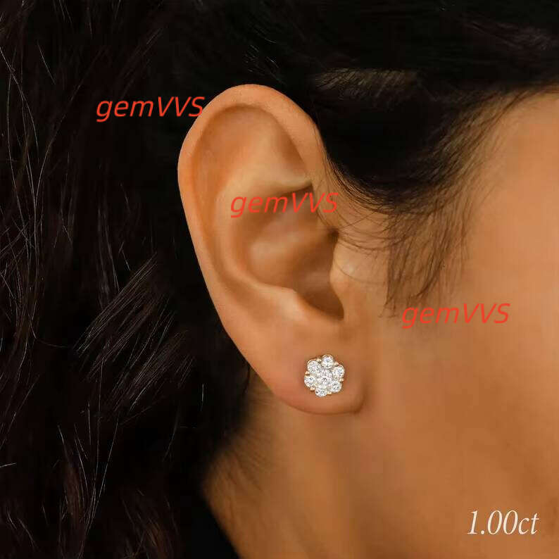 Hip Hop Jewelry Iced Out Moissanite Flowers Fashion Sterling Silver 925 Stud Earrings Women Luxury