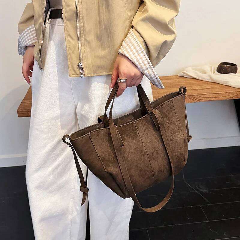 New Womens PU Leather Bags Retro Tote Autumn Winter Suede Large Capacity Shoulder Versatile Commuting Bag C260207