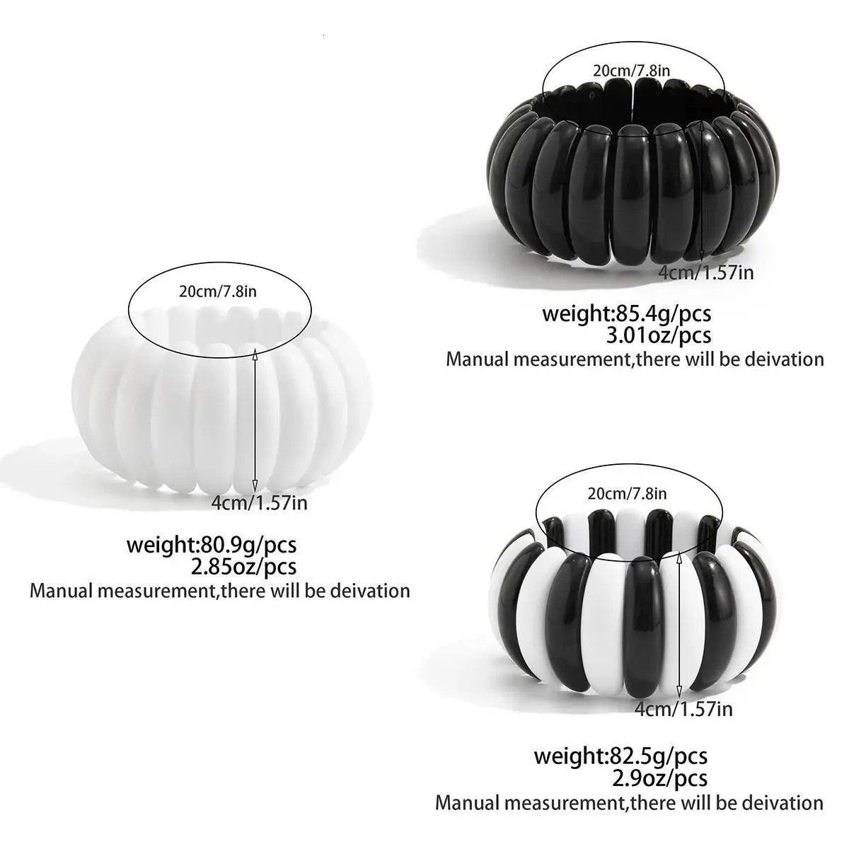 Salircon 3 Styles Boho Resin Geometric Chunky Bangles Women Hip Hop Punk Black White Stacking Elastic Bracelet Y2K Jewelry 260206