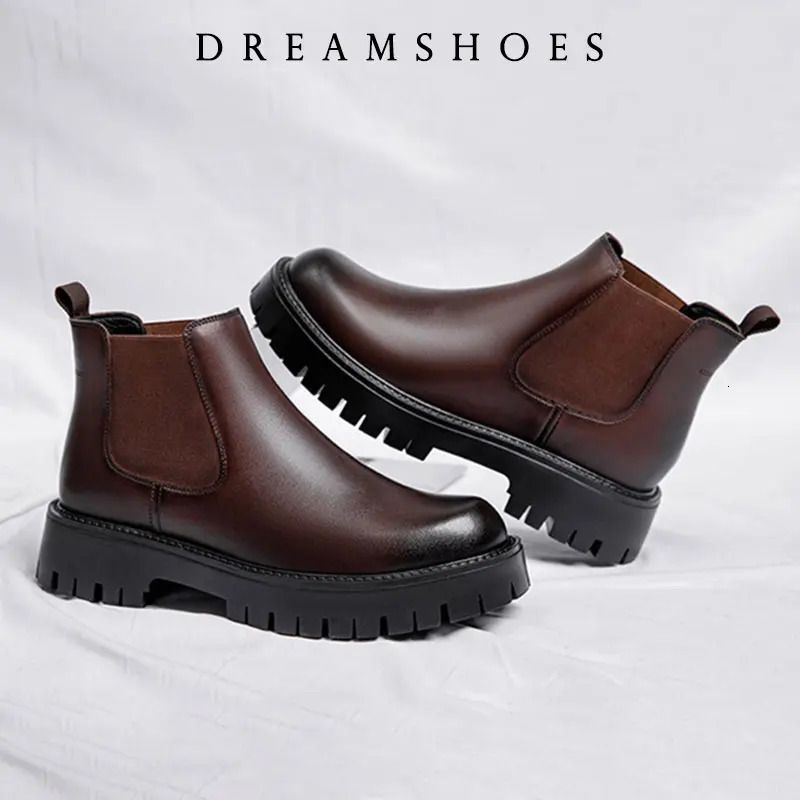 2025 British Style High Top Mens Chelsea Boots Increase Height Classic Elastic Band Men Autumn Winter Shoes 260208
