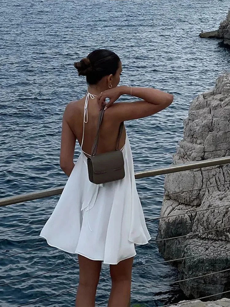 Women Sexy Halter Layered Ruffles Mini Dress Fashion Off Shoulder Backless A Line Vestidos Spring Summer Chic Lady Short Dresses 260122