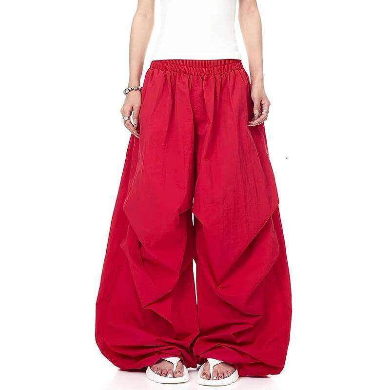 2025 Autumn Men's Parachute Baggy Oversize Red Long Cargo Pants Harajuku Japanese 2000s Style Y2k Vintage Trousers Clothes
