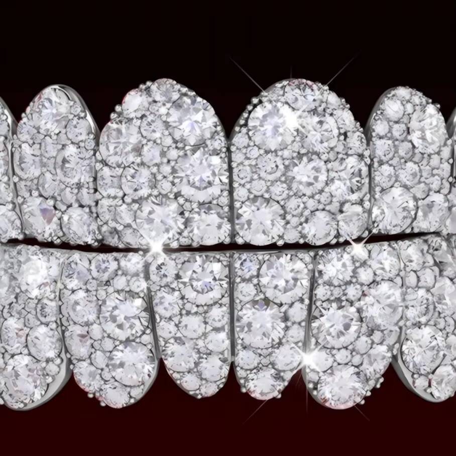 925 Sterling Silver Unisex Mosaic Setting Hip Hop Teeth Grills 10K 14K 18K Solid Gold VVS Moissanite Grillz