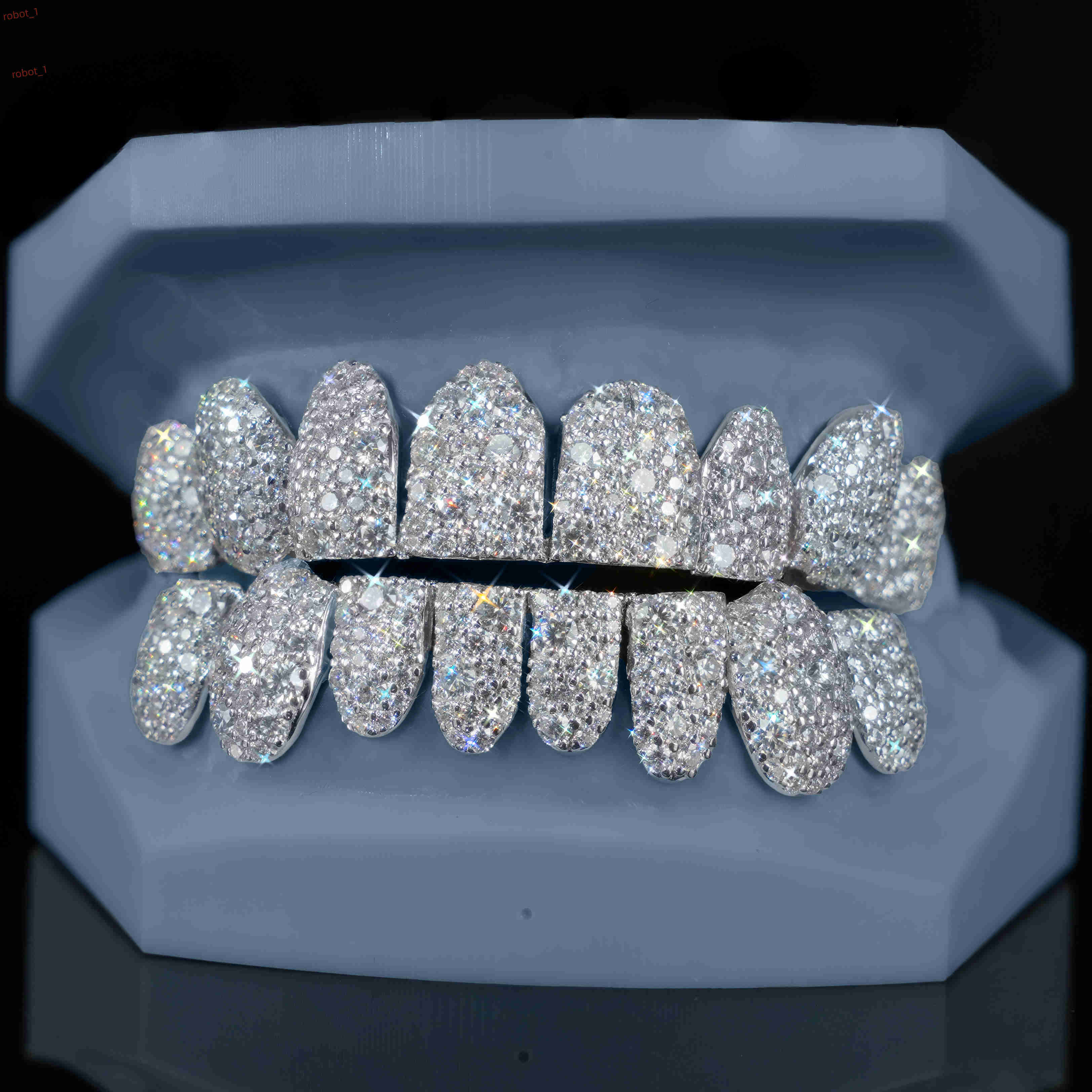 Mosaic Setting Grillz for Teeth Hip Hop VVS Moissanite Grillz 8 on 8 Custom 925 Silver Iced Out Moissanite Grillz Teeth Hot Sale