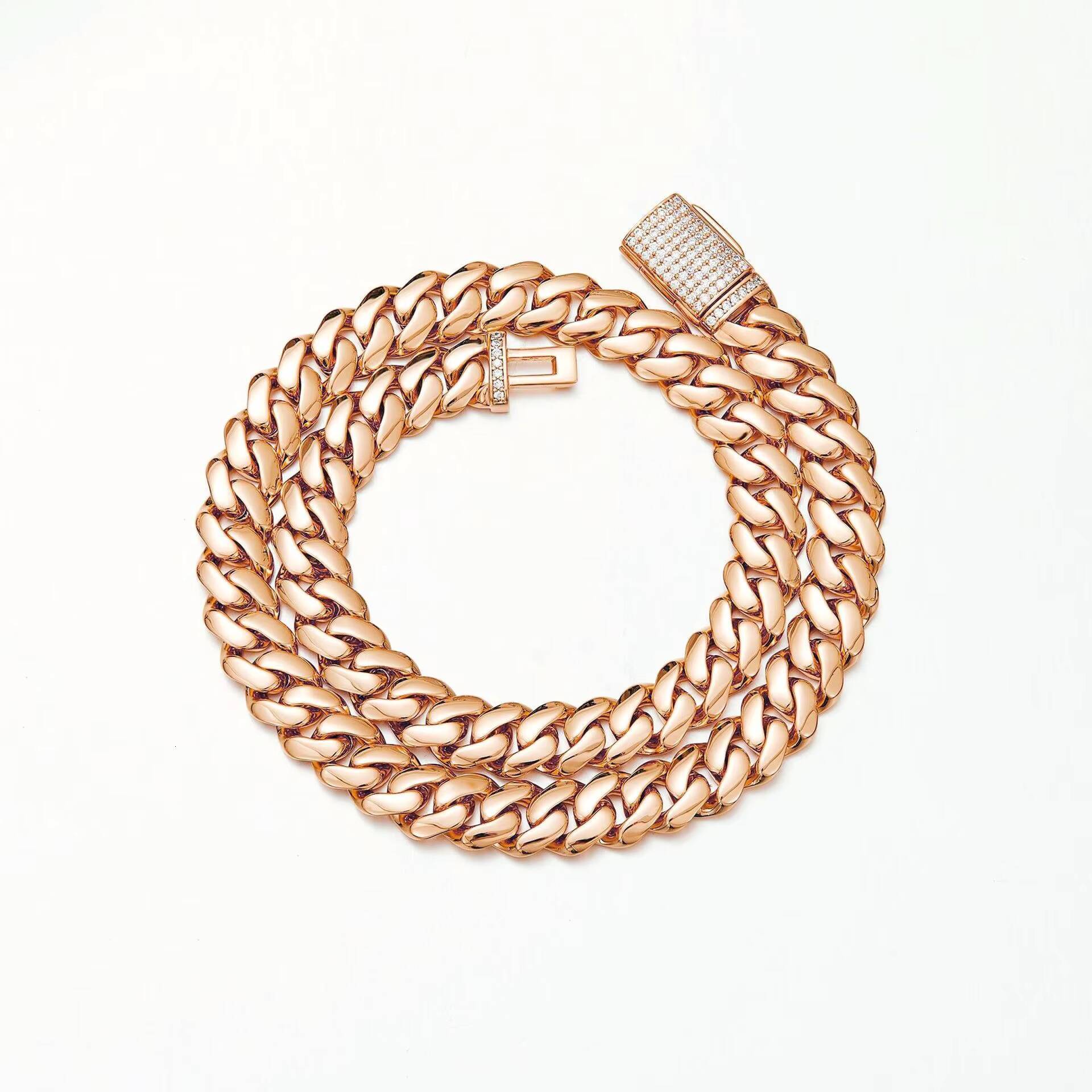 Mens 18K Stainless Steel Cuban Link Chain Rose Gold Finish 8mm-22mm Geometric Pattern Diamond Clasp MoissaniteVVS/ Pearl for Party