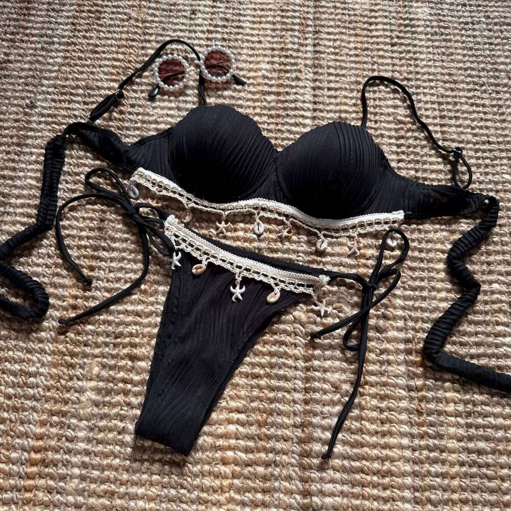 2025 new solid color shell petal hard bag split swimsuit bikini C260207