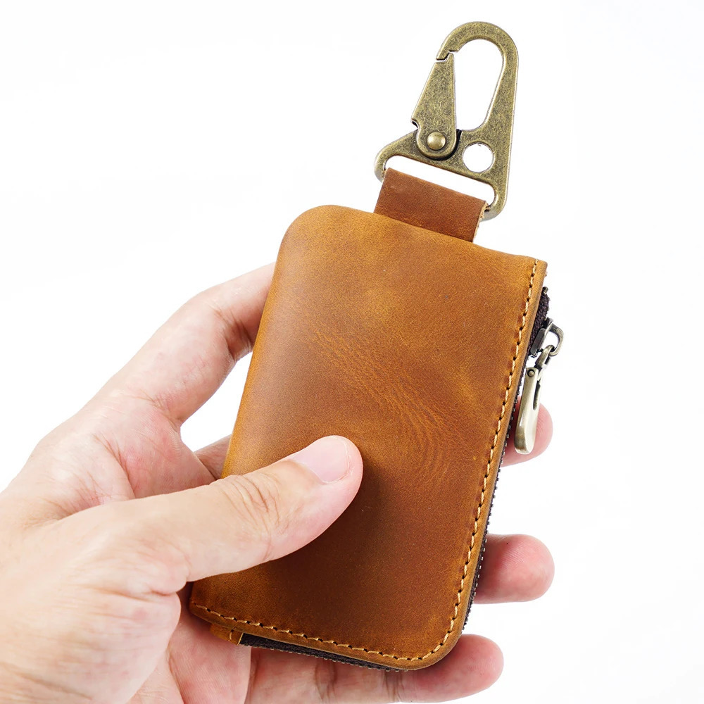 Multi-Functional Leather Coin Purse with Keychain Ring Key Holder Wallet with Carabiner Hook for Coins Keys Cards Mini Purse 260129