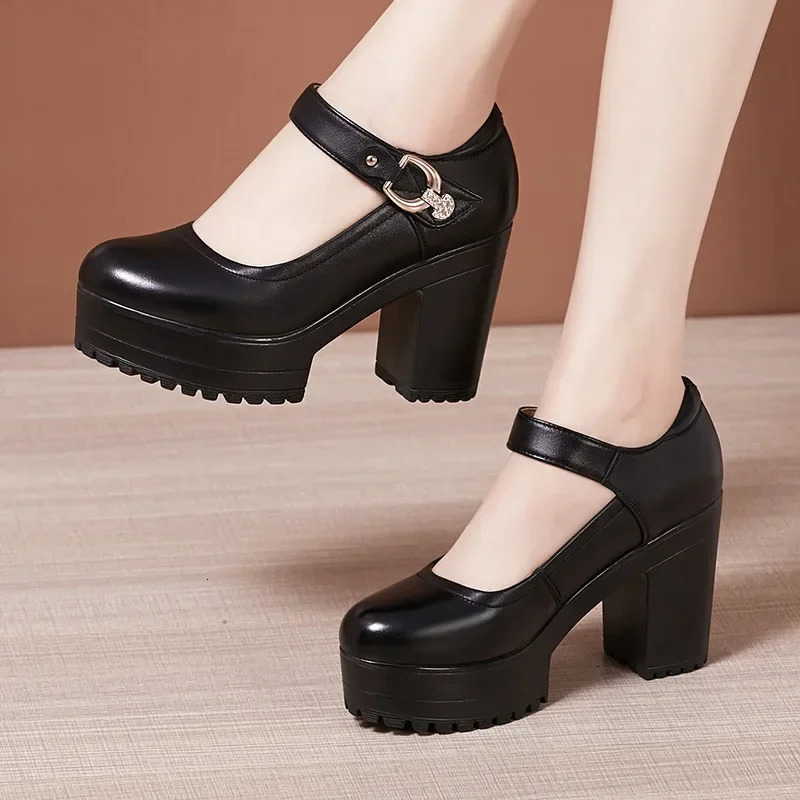 Small Big Size 3243 Block Heel Platform Shoes 2025 Fall Spring Med Heels Pumps Ladies Wedding Work for Office 260208
