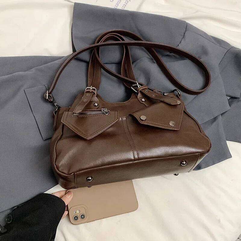 European American Motorcyle Style 2024 Autumn And Winter Fashion Retro Handbag Tote Crossbody Shoulder Bag Big C260207