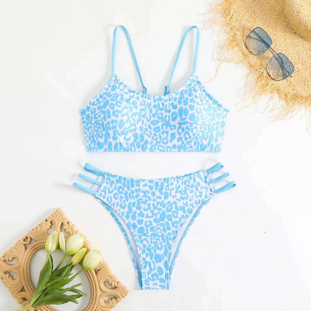 Alluring Backless Leopard Pushup Bikini Performance Split Ruched Two-Piece Sporty Adjustable Supportive Swimwear C260207