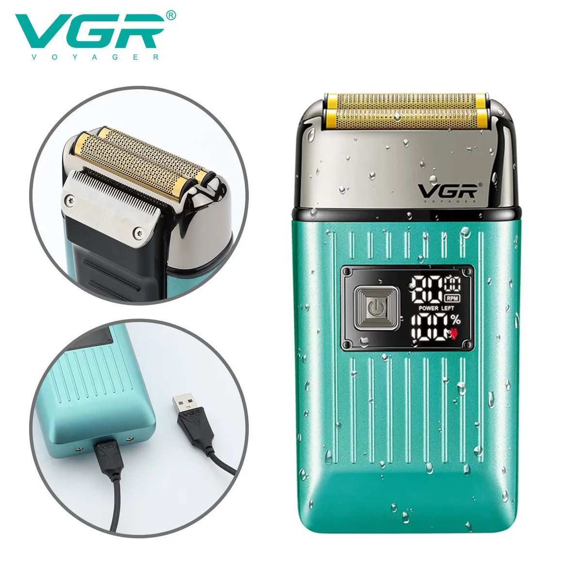 VGR Mens Razor IPX6 Body wash professional intelligent digital display multi-functional shaving sculpting hair trimmer V-357 260126
