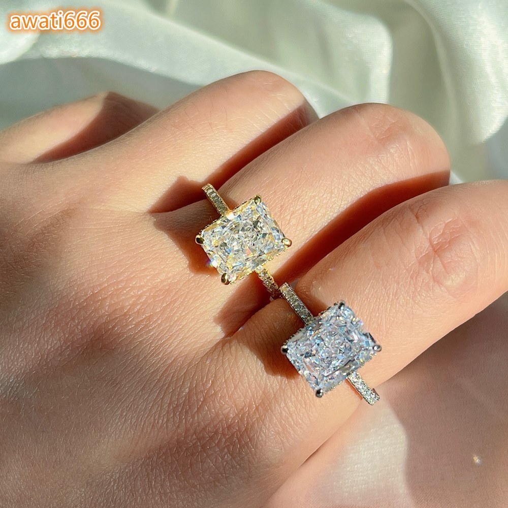 925 Sterling Silver Heavy Ring Color MoissaniteVVS Geometric Square Ring for Women Hainon 736