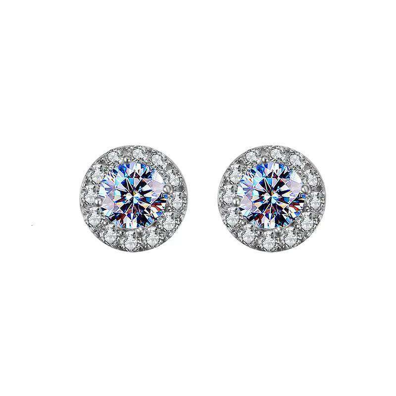 New S925 Silver Round Moissanite Diamond Single High-End Earrings, Jewelry, Wedding Jewelry