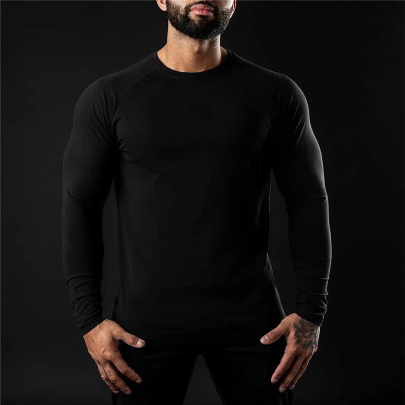 Men Compression Cotton T Shirt Fitness Long Sleeve Sport Tshirt Training Jogging Shirts Gym Sportswear Quick Dry Rashgard 260122