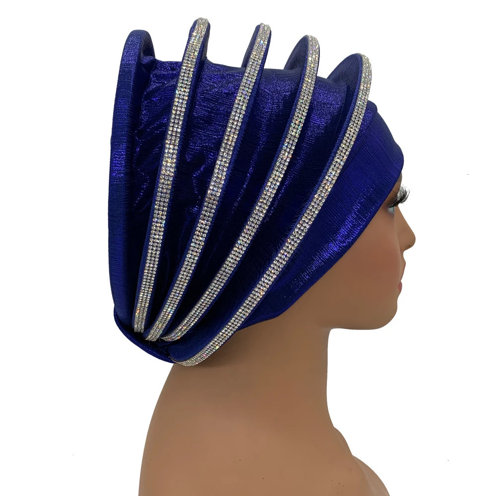 Diamonds Spiral Beret Turban for Women Afrcian Lady Head Wraps Female Berets Turban Nigeria Headpiece Wedding Party Gele 260205