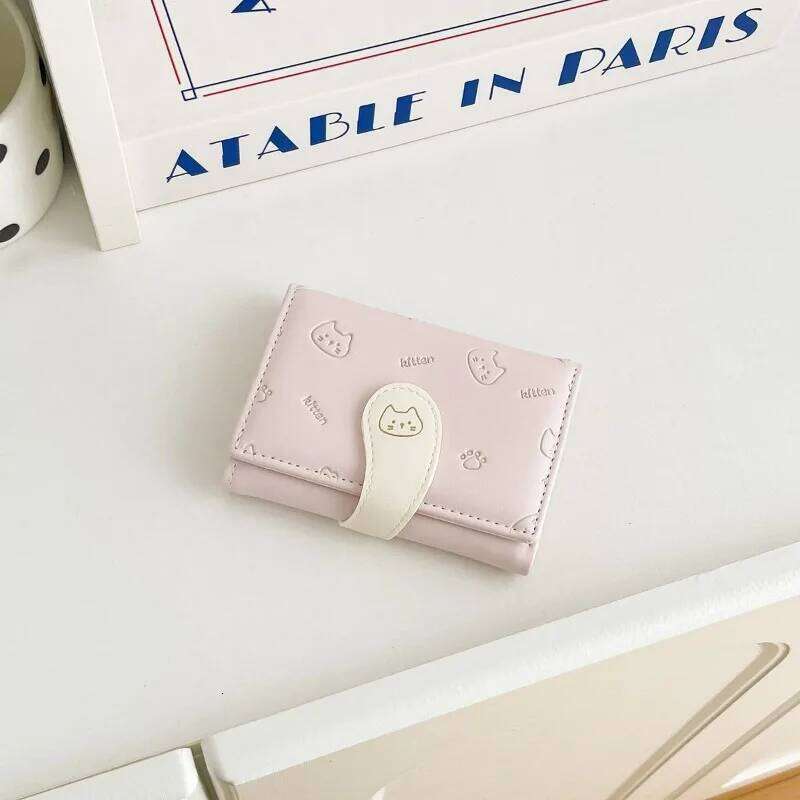 New Kitten Print Wallet 5 Color Money Bags Short Cute Small Women's Student Girl ID Bag Card Holder Coin Purse Y260206