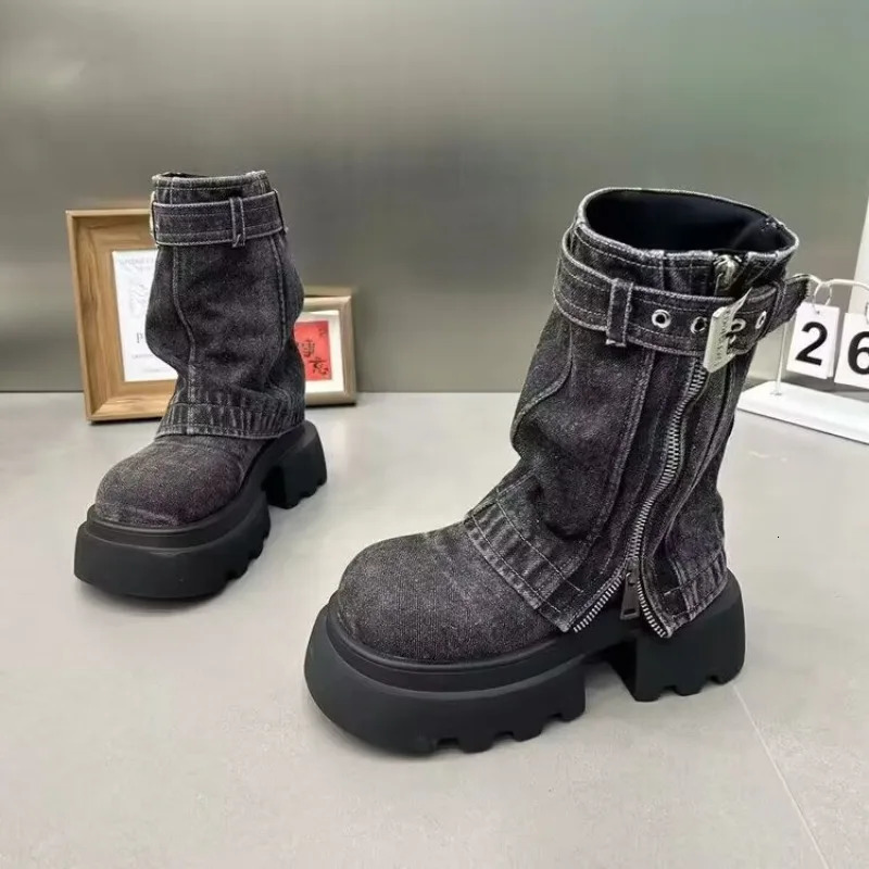 Niche Jeans Tube Boots Spring and Autumn Platform Fashion Midleg 260208