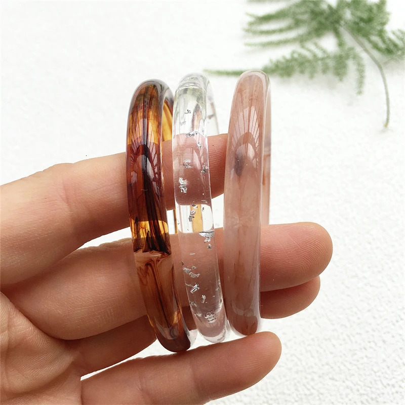 UJBOX 3-Piece Brown Cream Marble Acrylic Resin Bracelet Bangle Set Stackable Jewelry Lightweight Eco-Friendly Bulk Discount 260120