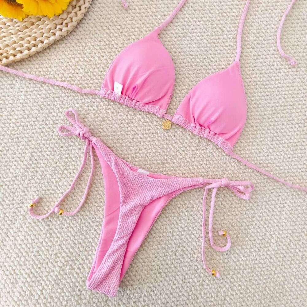 2026 Solid Color Bikini Sexy Strap Split Shell Suit Swimsuit Women C260207