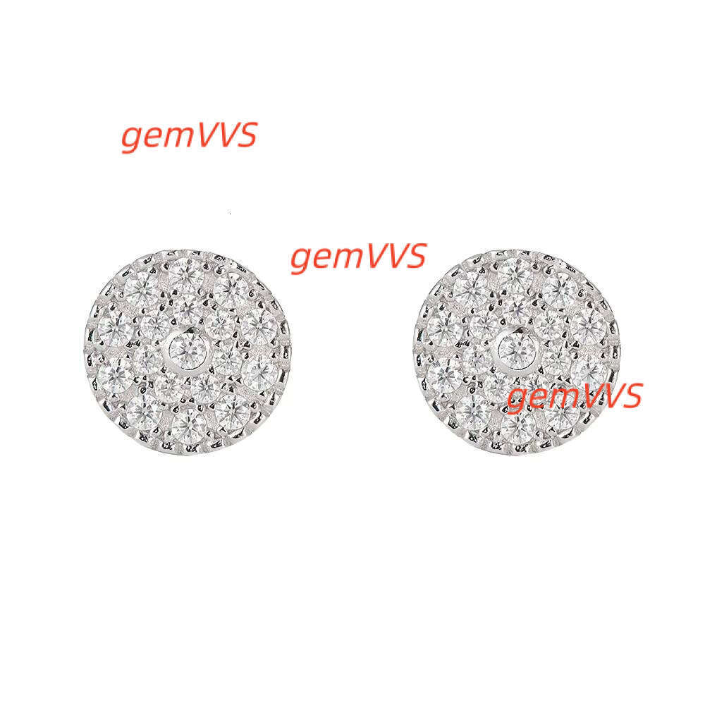 Round Cut GRA Certified 925 Silver VVS Lab Grown Diamond Moissanite White Gold Hiphop Fine Stud Earrings For Women Men