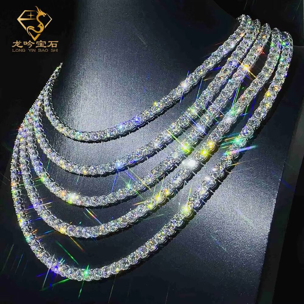 S925 Silver White Gold Plated Moissanite Diamond Tennis Necklace 20inch