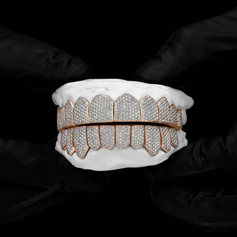 Honeycomb Hand Setting Hip Hop Custom Teeth Grillz 925 Sterling Silver Scintillating Grillz for Teeth