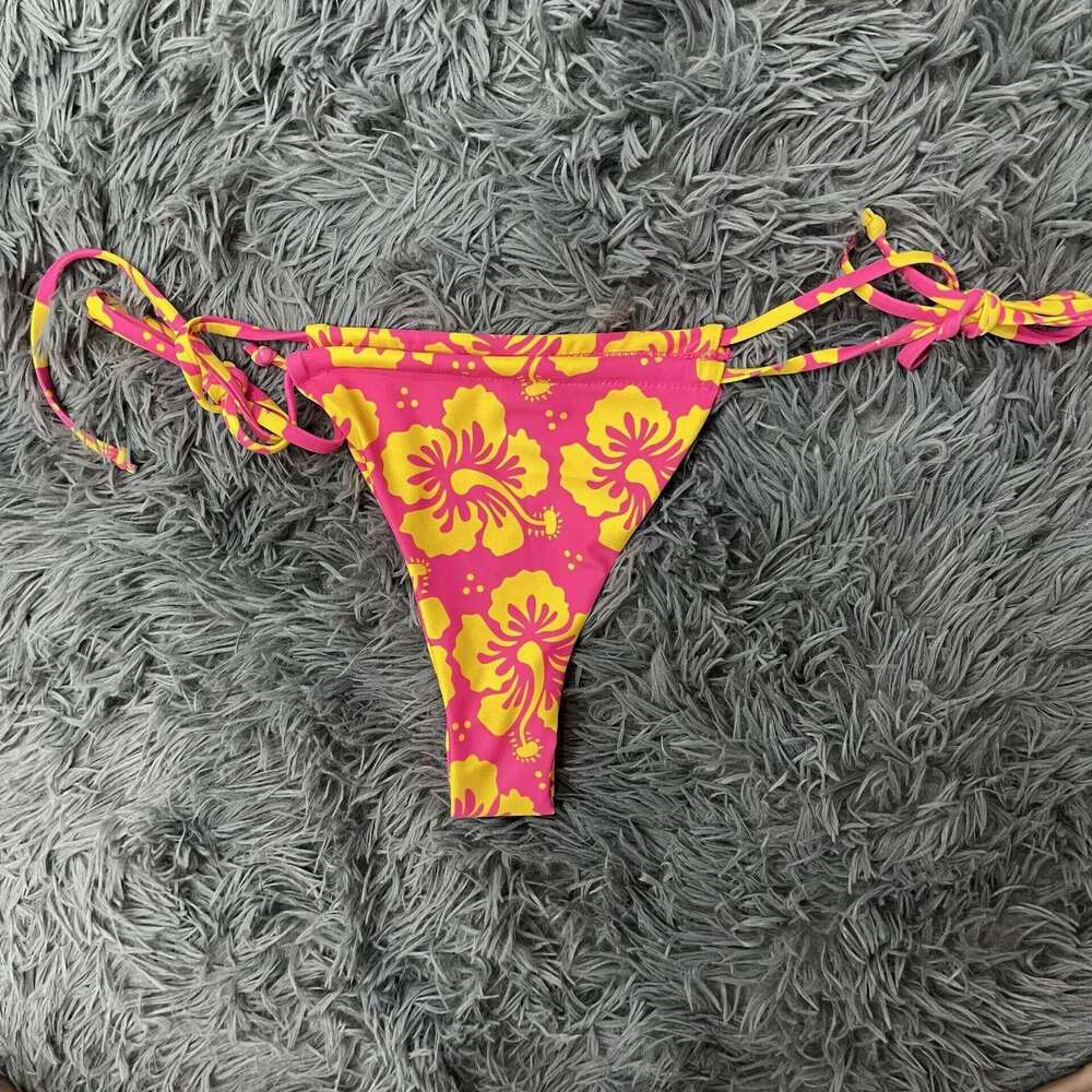 Retro Flower Print Bikini Sexy Women Swimsuits Two Piece Swimsuit Deep V Three Point Top Gathered Drawstring Bra Hot Girl Thong C260207