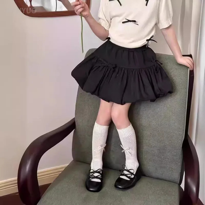 412Y Girls Skirt Ballet Style Korean Bow Flower Bud Short Skirts Summer Childrens Casual Lolita Princess Versatile Dress 260207