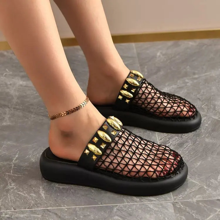 hollowed out breathable toe cap half drag thick sole Roman temperament versatile fashion beach slippers 260208