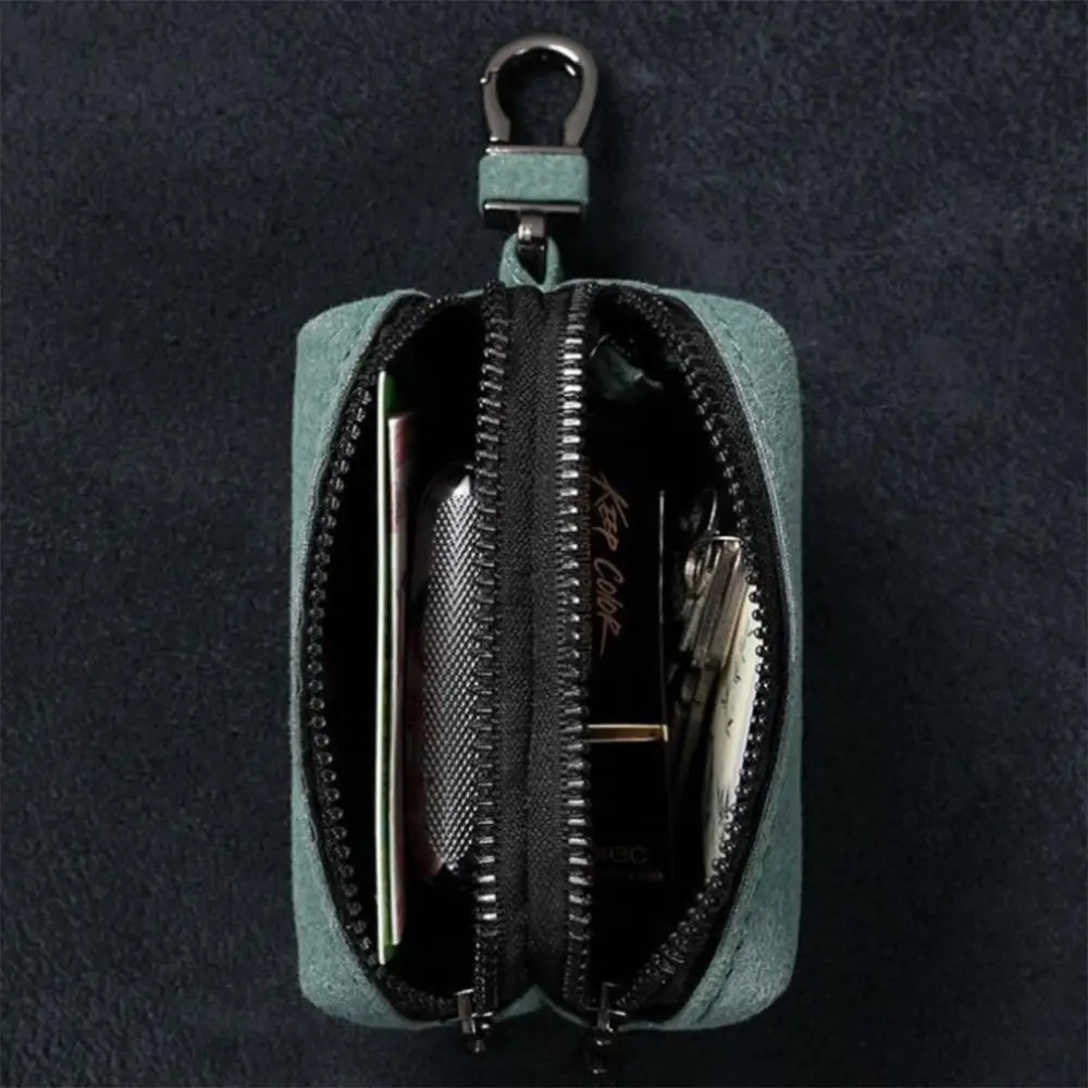 Portable Keychain Wallet for Men Women Large-Capacity Double Zipper Key Pouch Bag Suede Leather Key Case Unisex Coin Purse 260129