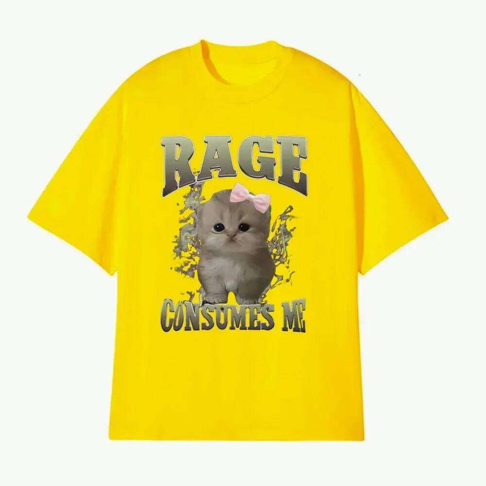 Rage Consumes Me Funny Cat Meme Printed T-shirt Women Fashion Kawaii Casual Loose T-shirts O-Neck Short Sleeve Tee Shirt Unisex C260207