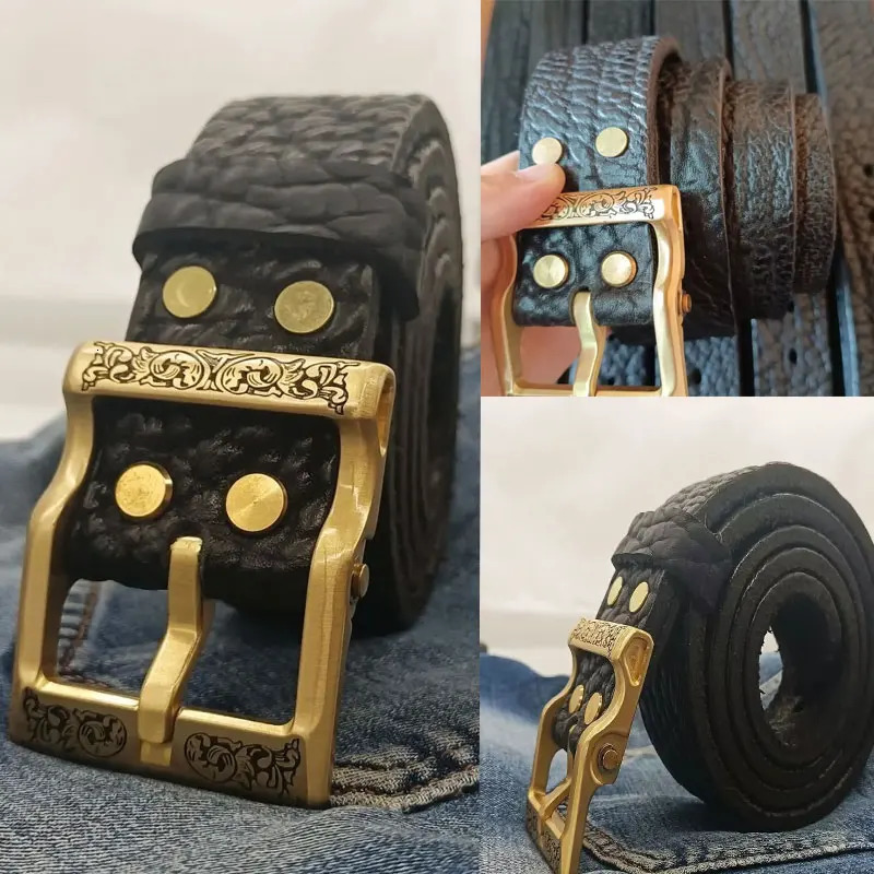 38CM Thicken Private Customized Handmade Leather Belt Men Western Cowboy Belt for Jeans Wide 5 Holes Gift Box Packaging 260124