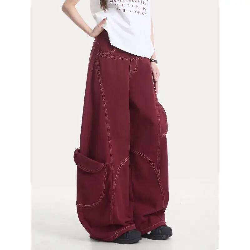 Women's Bright Line Decoration Wide Leg Sweatpants Unisex Loose Pants Spring Y2k Bottoms Female High Waisted Baggy Trousers