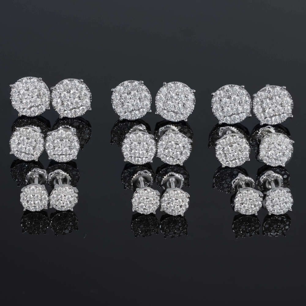 Brilliant Luster 10Mm Cluster Iced Out Vvs 925 Sterling Silver Delicate Moissanite Stud Earrings