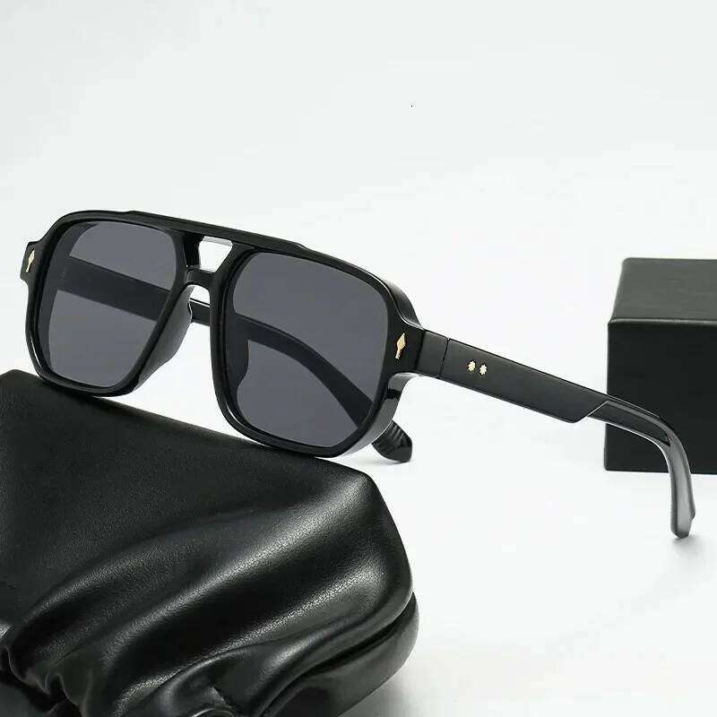 Retro Double Bridges Square Women Sunglasses Fashion Polarized Clear Ocean Lens Shades Men Rivets Punk Sun Glasses UV400 Y260207