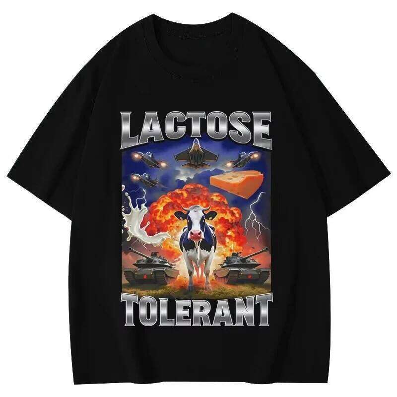 Lactose Tolerant Funny Cow Meme Graphic T Shirts Women's Fashion Vintage T-shirts Short Sleeve T-shirt Summer Streetwear Y2K Top C260207