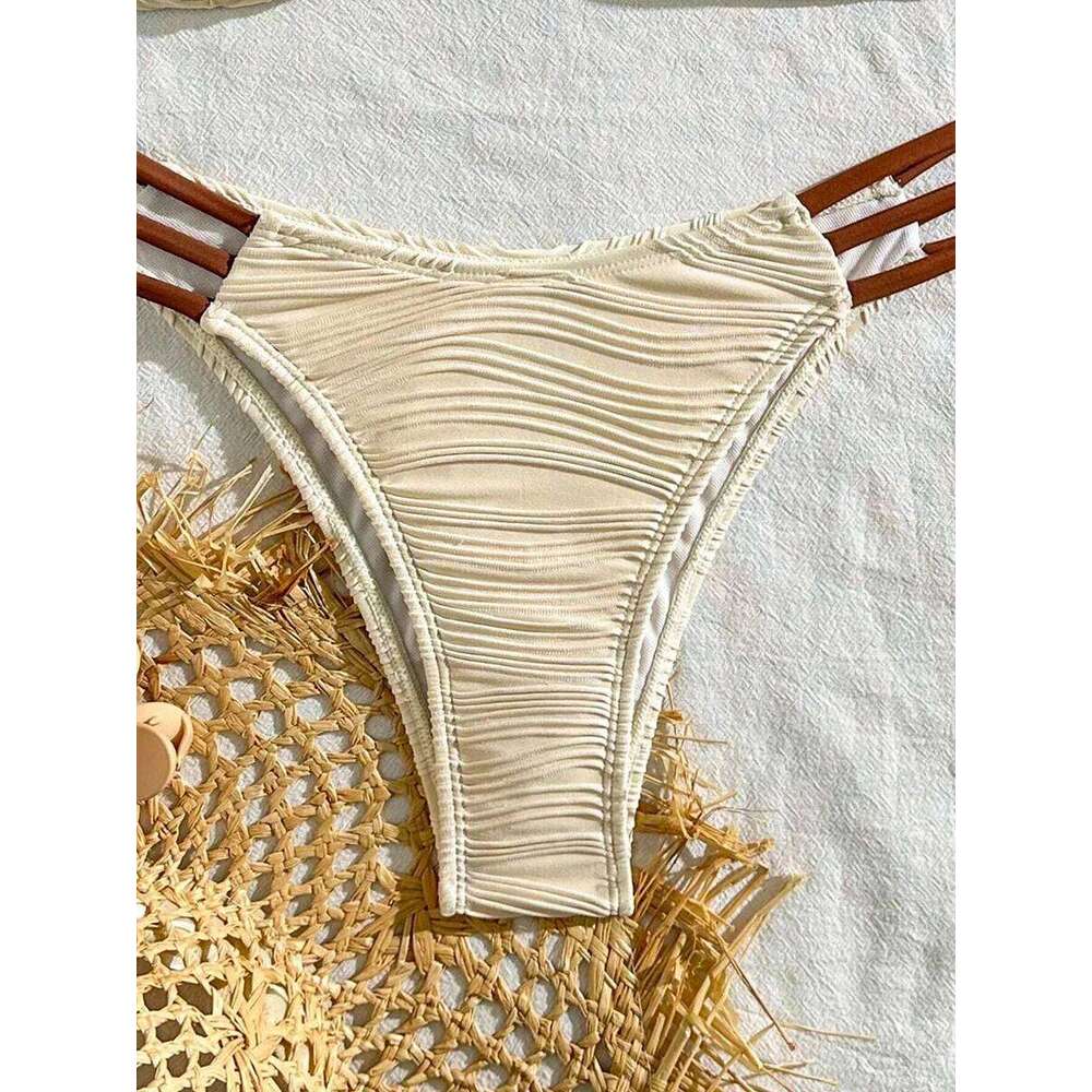 XS - L Wrinkled U Rings Bandeau Women Swimwear Female Swimsuit Two-pieces Bikini Set Bather Bathing Suit Swim Beachwear C260207