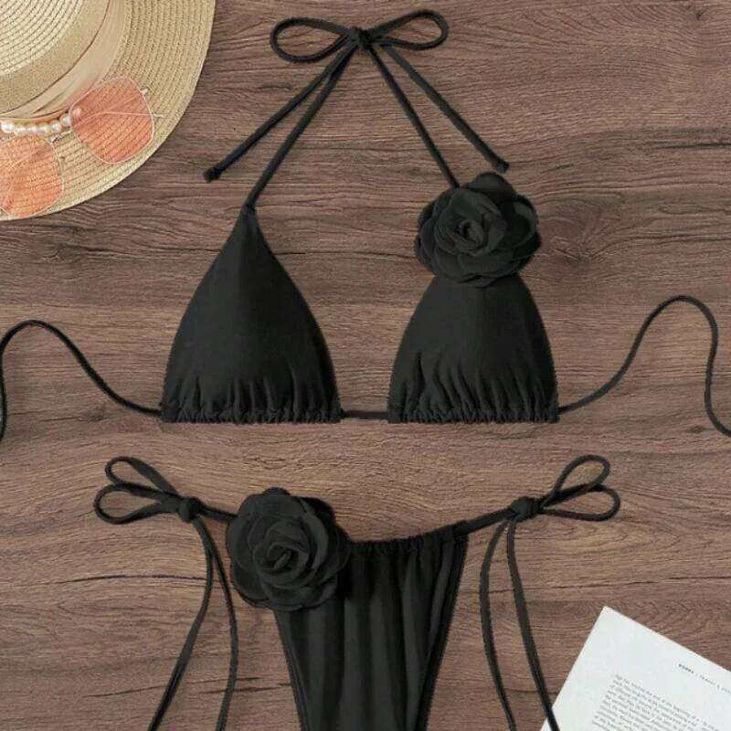 S - L Sexy 3D Flowers Halter Strappy Women Swimwear Female Swimsuit Two-pieces Bikini Set Bather Bathing Suit Swim C260207