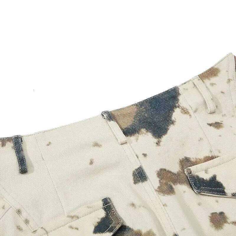 IEFB Niche Design Men's Casual Pants Cow Pattern Camouflage Contrast Color Loose All-match Male Curved Knife Trousers 9X1351