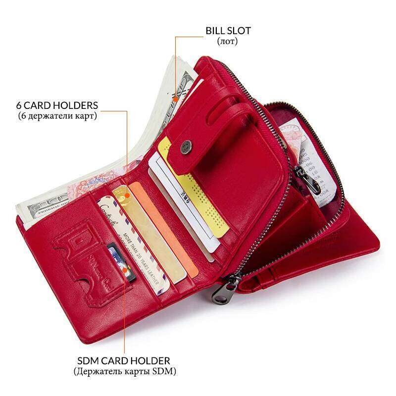 Contact'S Genuine Leather Short Wallet Fashion Small Coin Purse Zipper Hasp Card Holder Wallets for Women Portfel Damski Y260206