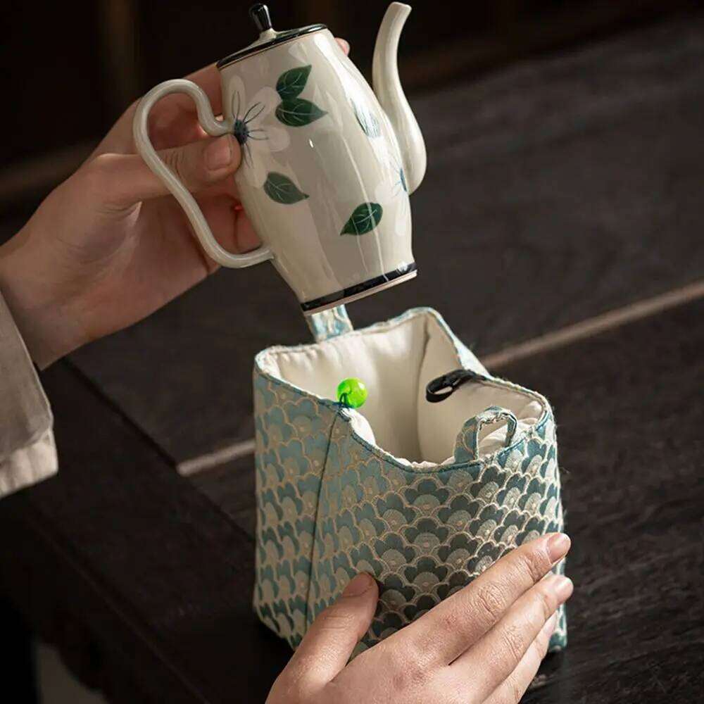 Chinese Style Embroidered Flower Print Handbag Tea Tools Storage Bag Solid Color Small Item Pouch