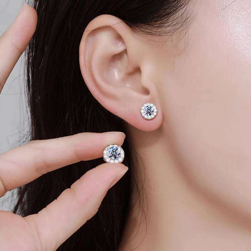 New S925 Silver Round Moissanite Diamond Single High-End Earrings, Jewelry, Wedding Jewelry