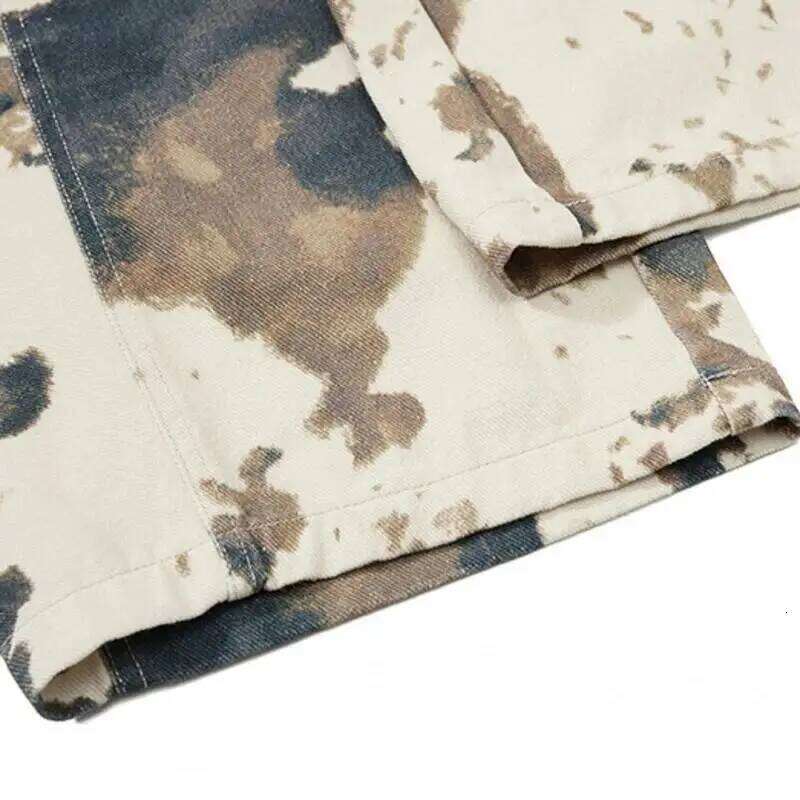 IEFB Niche Design Men's Casual Pants Cow Pattern Camouflage Contrast Color Loose All-match Male Curved Knife Trousers 9X1351
