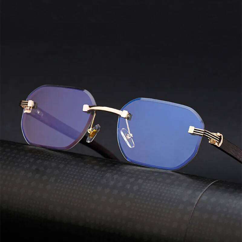 Vintage Square Rimless Sunglasses Men 2025 Luxury Brand Trendy Frameless Punk UV400 Eyewear Anti Blue Light Prescription Glasses Y260207
