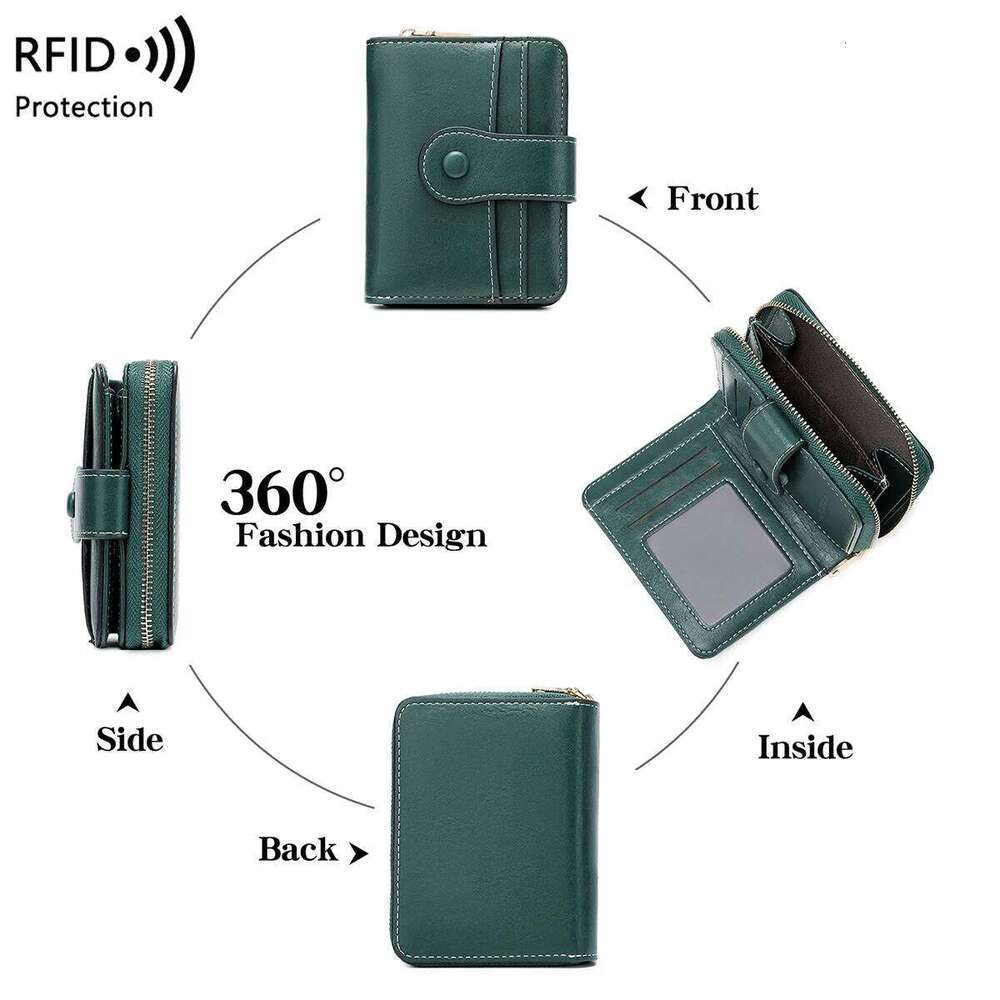 Women's RFID Blocking Multi-Card Holder Zipper Buckle Short Money Clip Retro Coin Wallet Functional Design Y260206